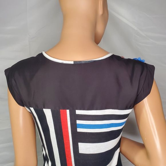 Desigual by Christian Lacroix Women's SS Blouse Stripes 3D Floral Applique Small - Picture 10 of 13